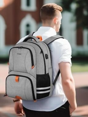 Light Gray Men’s Backpack with Orange Accents by